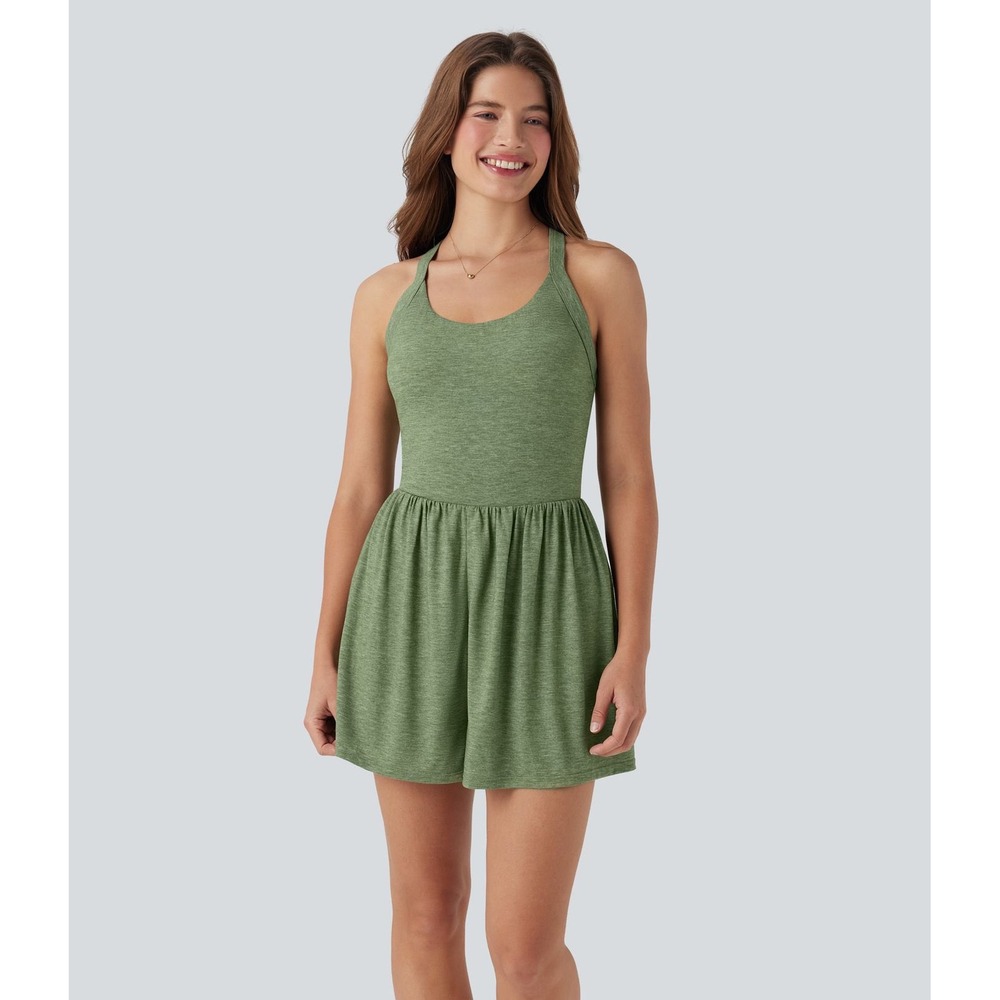 Halara Patitoff Everyday 2-in-1 Workout Dress Green Twist Back Built-in Shorts